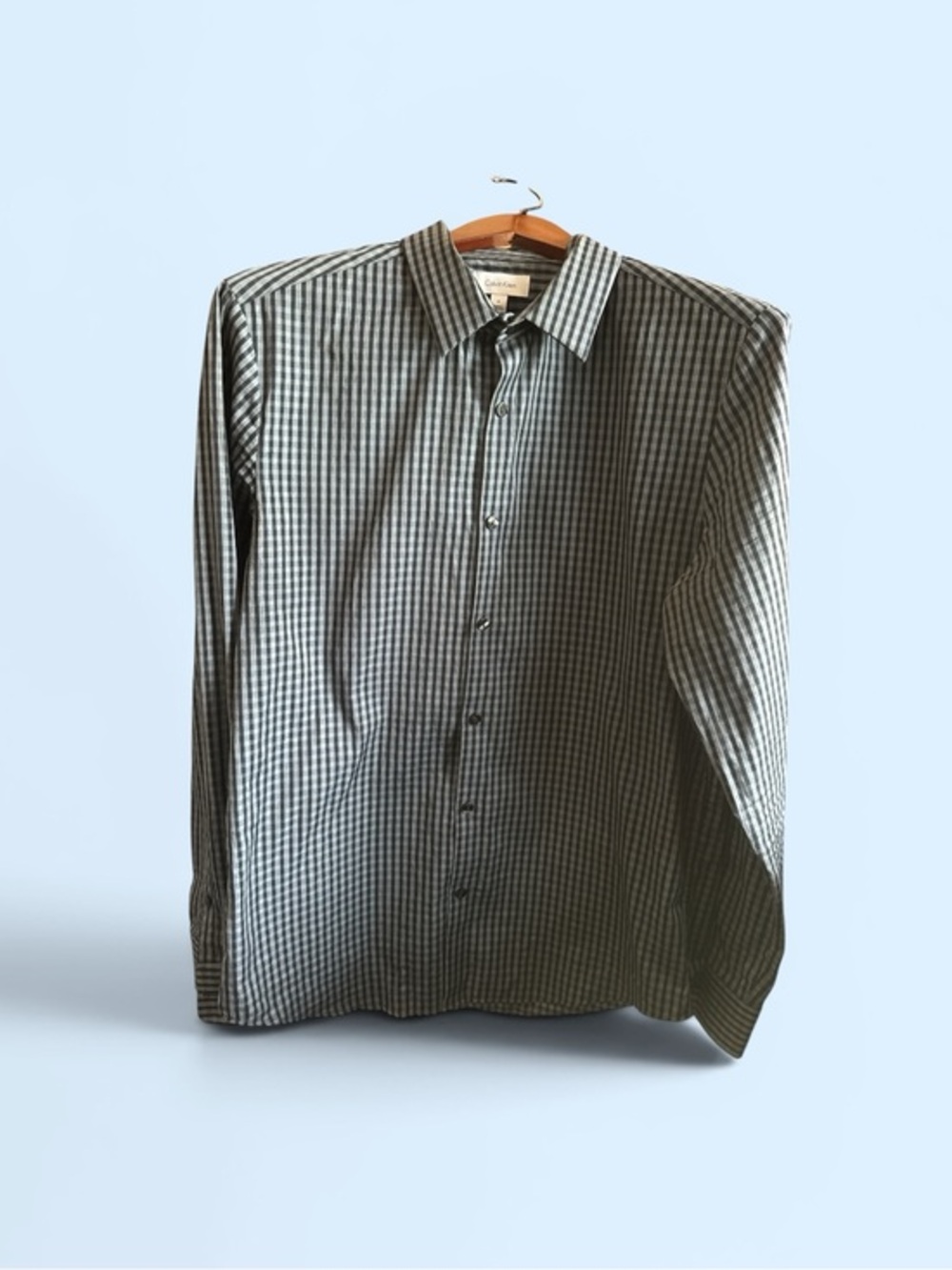 Calvin Klein Navy Blue & Gray Cotton Cashmere Checkered Plaid Button-Down Shirt